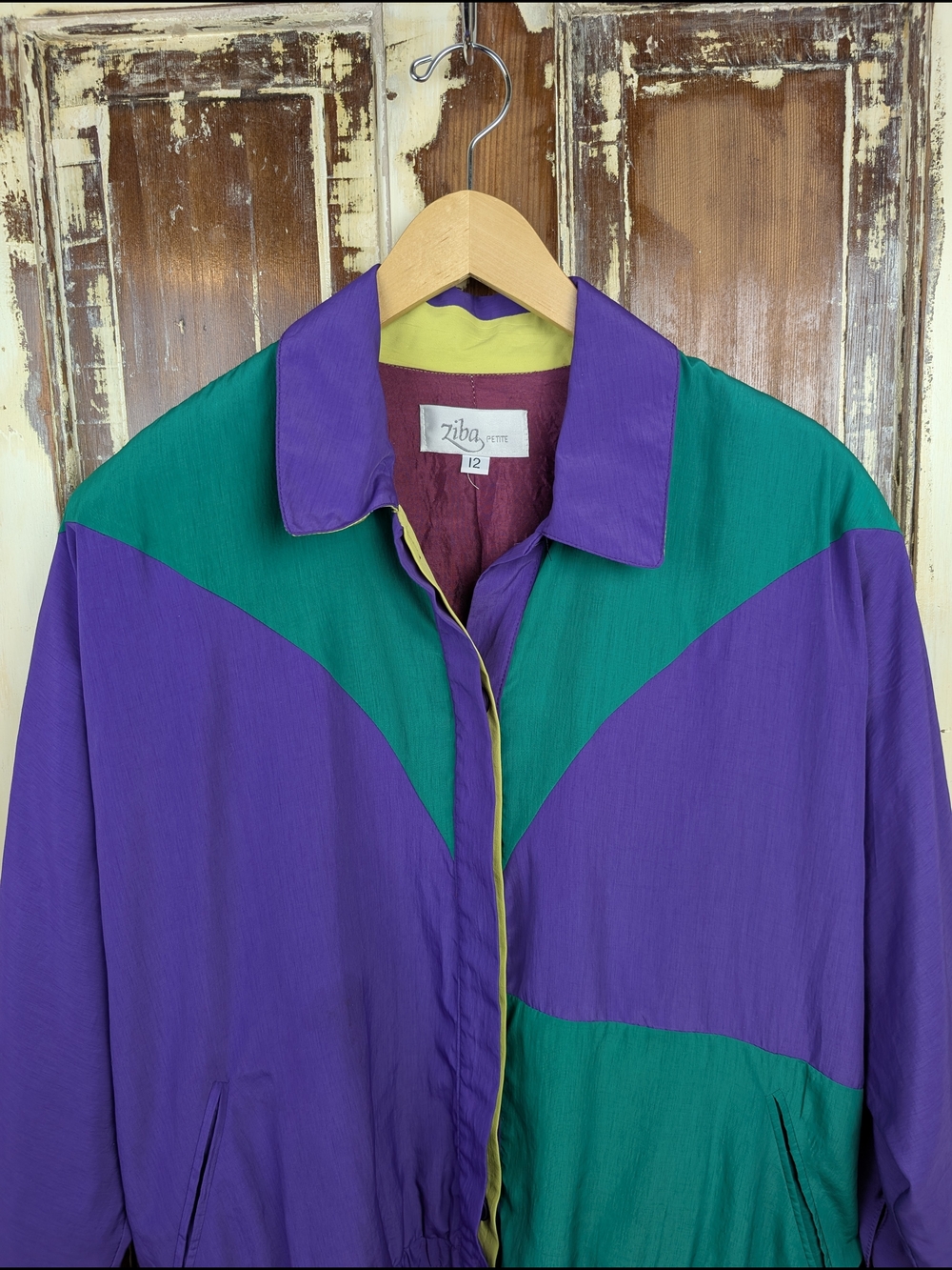 Vintage 80s 90s Ziba Petite Colourblock Bomber Jacket Size 12 Statement - Picture 2 of 9